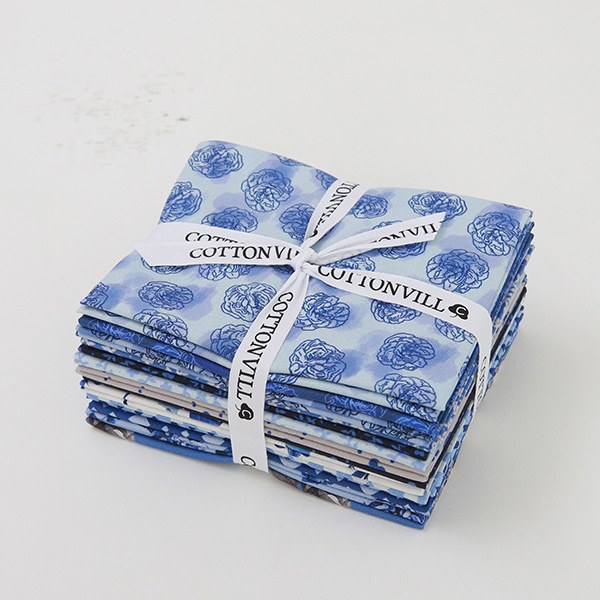 Cotton sheeting-EMANON Blue Flowers Quarter 14pcs Package