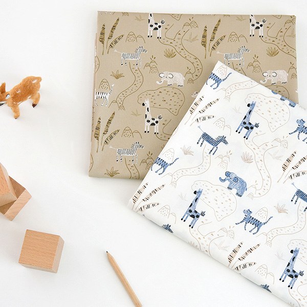 Cotton sheeting-Animal Road, 2colors(44")